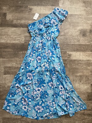 emily one shoulder maxi dress Emily Wonder One-shoulder Blue Maxi Dress New with Tags