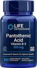 Life Extension Pantothenic Acid 500 mg B 5 Vitamin  Fat Metabolism 100 Capsules