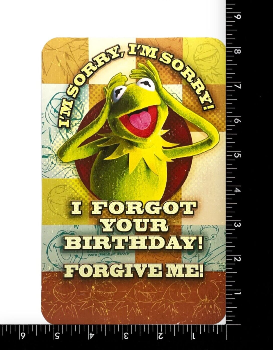 Kermit BIRTHDAY BELATED Card, Forgive Me Worried Frog by The Muppets +  Envelope