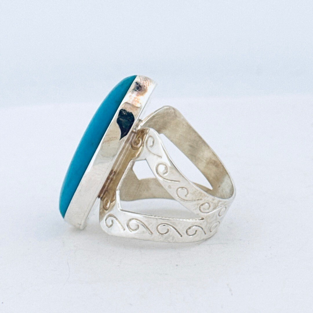 Bold Statement Turquoise Ring Sterling Silver 925… - image 5