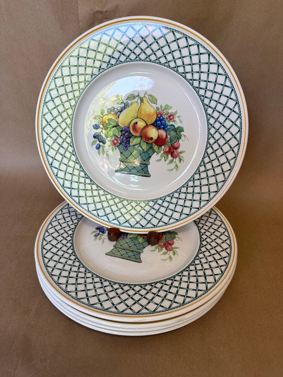 5 Dinner Plates Villeroy Boch Basket Germany Trellis Fruit Green