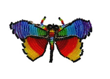 BARRETTE HAND BEADED FRENCH HAIR CLIP BUTTERFLY HAIR ACCESSORY RAINBOW 4"X3" L