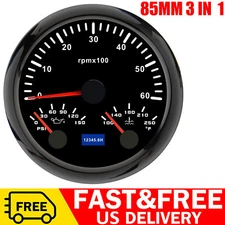 85MM 3 IN 1 Tachometer 0-6000RPM With Water Temp Oil Pressure Gauge for Boat Car
