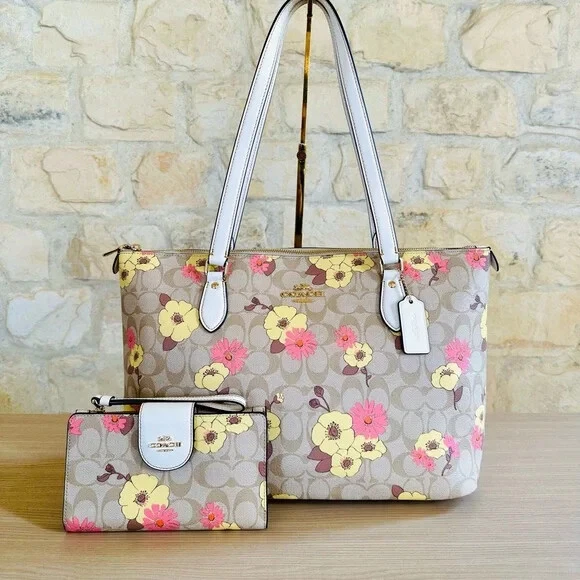 Coach Gallery Signature Floral Cluster Print Handbag Wallet Option