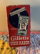 Vintage 50’s Gillette 3 Piece Razor Black Handle W/Box