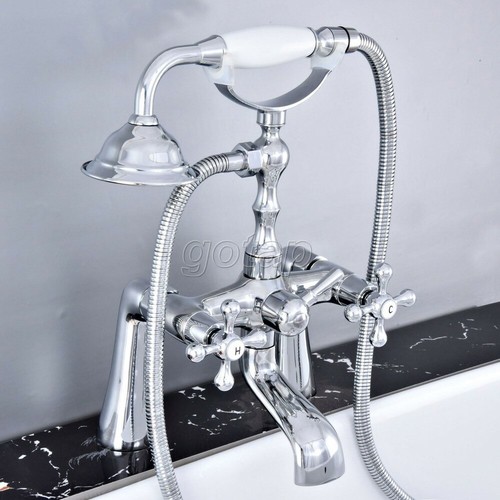 Chrome Brass Deck Mount Bathroom Tub Clawfoot Faucet W/ Hand Shower Sprayer - Picture 4 of 8
