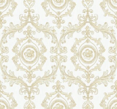 Papiertapeten, Klassische Tapeten, Wohnzimmer Tapeten, Weiß, Beige, Gold