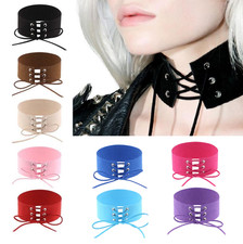 Choker Kropfband breit m. Schnürung Collier Halsband Kette Harajuku Style Gothic