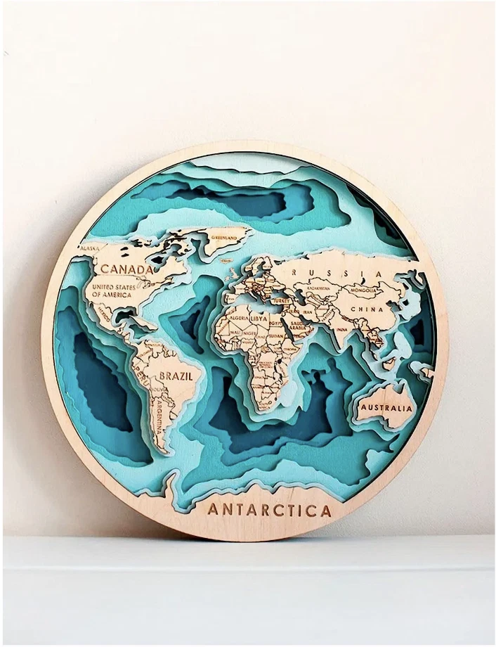 5 Layered Handcrafted 3D World Map Wood Wall Decor - Educational & Unique Gift - Image 4 of 4