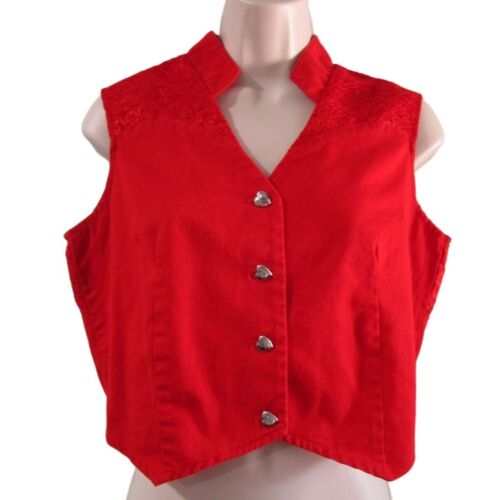 Vintage Banjo Red Heart Cut Out Buttons Crop Top Lace Accent USA Made Ladies M - Picture 3 of 17