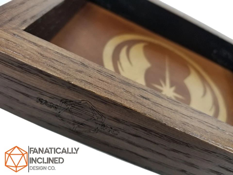 Bandeja para dados de madera y cuero de roble hecha a mano Jedi Academy EDC valet baratija Star Wars Foto 2 de 3