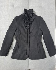 Rinascimento Women Wool Blend Black Ruffle Formal Jacket Blazer Coat Size M