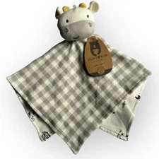 Rabbit + Bear Emily Oliver 100% Cotton Gray COW Checks Security Blanket Lovey