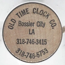 OLD TIME CLOCK CO., Bossier City, La/Louisiana, Token, BUFFALO Wooden Nickel