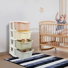 4 Tier Storage Unit Movable Kids Bedroom Toy Organizer Living Room Storage Shelf