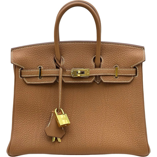 HERMES Birkin 25 Gold Handbag W Stamp #OKB6088