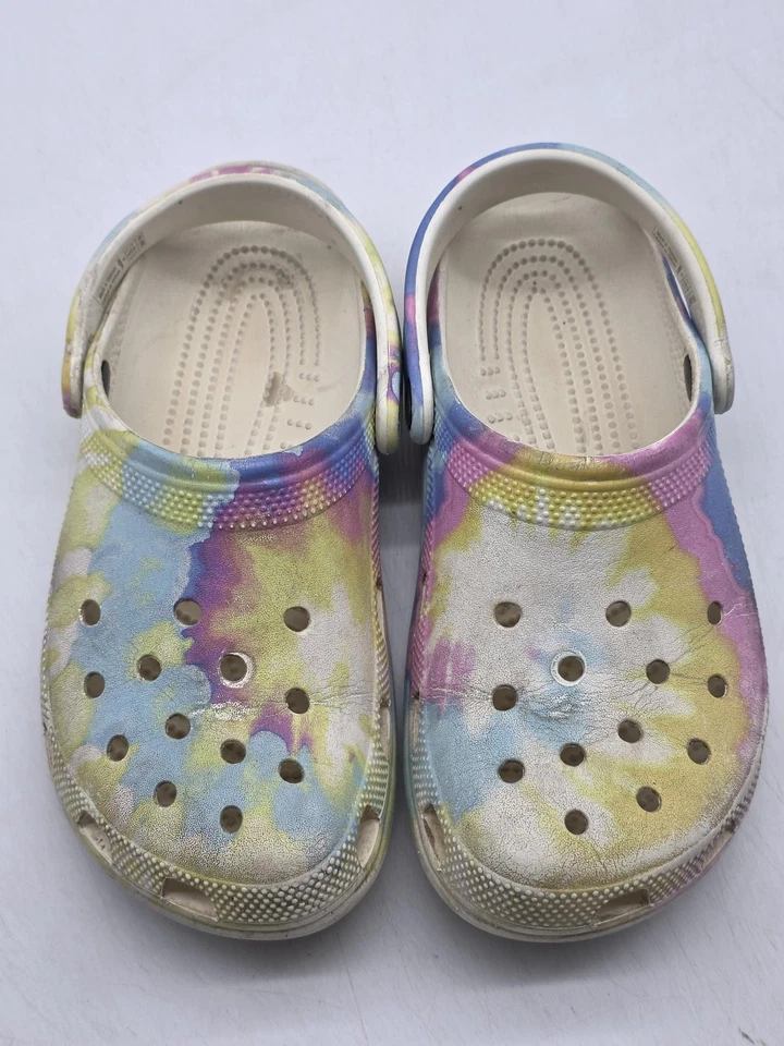 Crocs Zapatos Juveniles Talla 6 Multicolor Pastel Tie Dye Clásico Zueco Sin Cordones Informales Foto 3 de 4