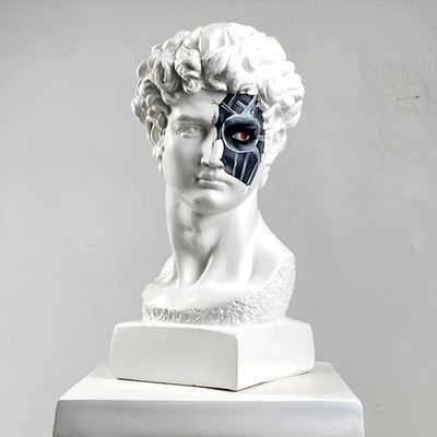 Cyborg David Büste Skulptur, Handarbeit bemalt moderne Michelangelo...