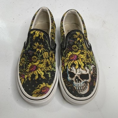 Rare Vans Classic Beauty Skull Flowers Slip On Shoes Women's Sz