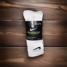Nike Men's Size 8-12 White Cotton Cushioned Everyday Plus Crew Socks 3 Pairs NWT