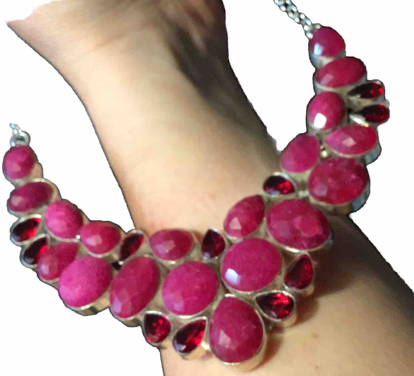925 Silver Plated Simulated Ruby Garnet Big Clust… - image 3