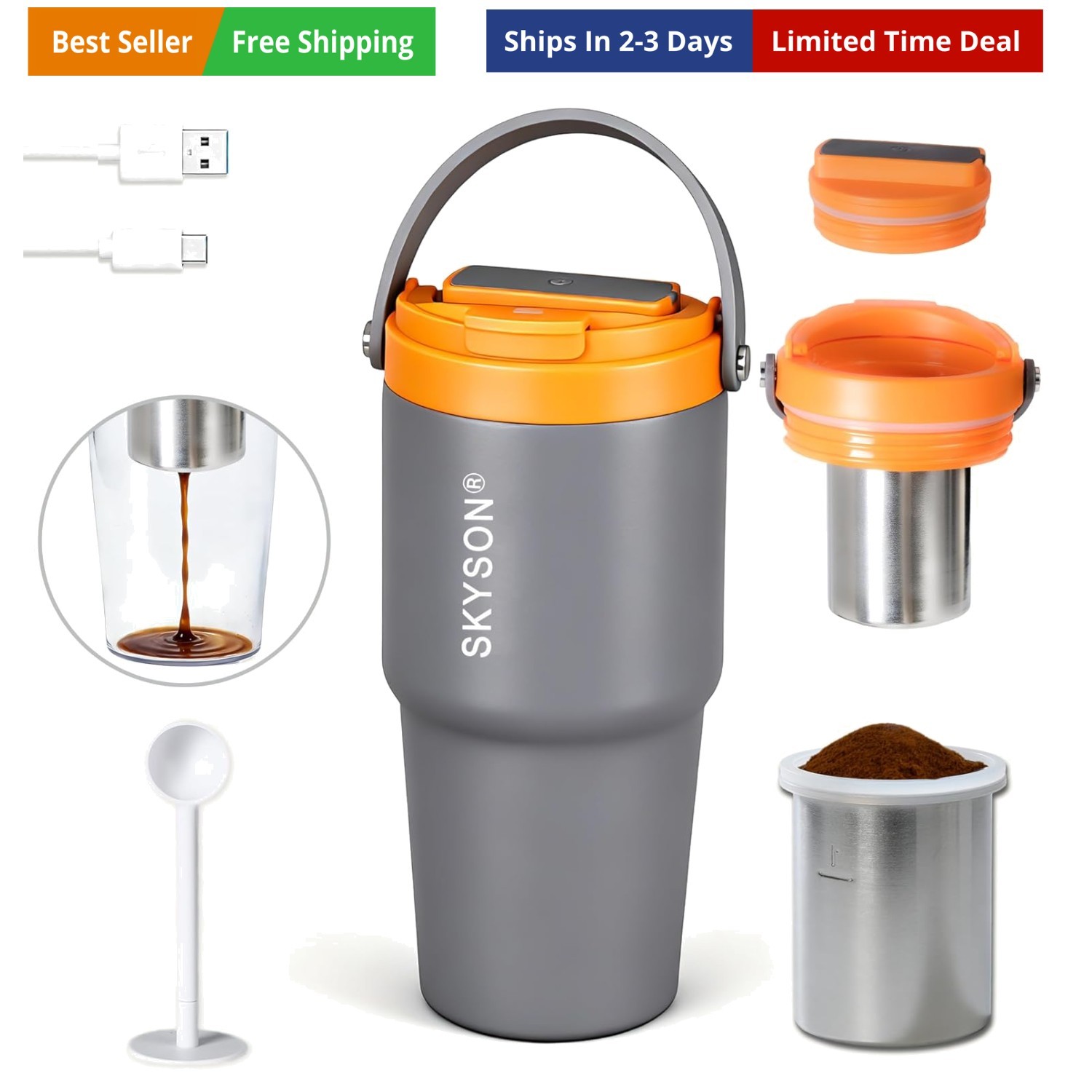 Portable Coffee Maker Mug for Travel,Mini Espresso Coffee Ma