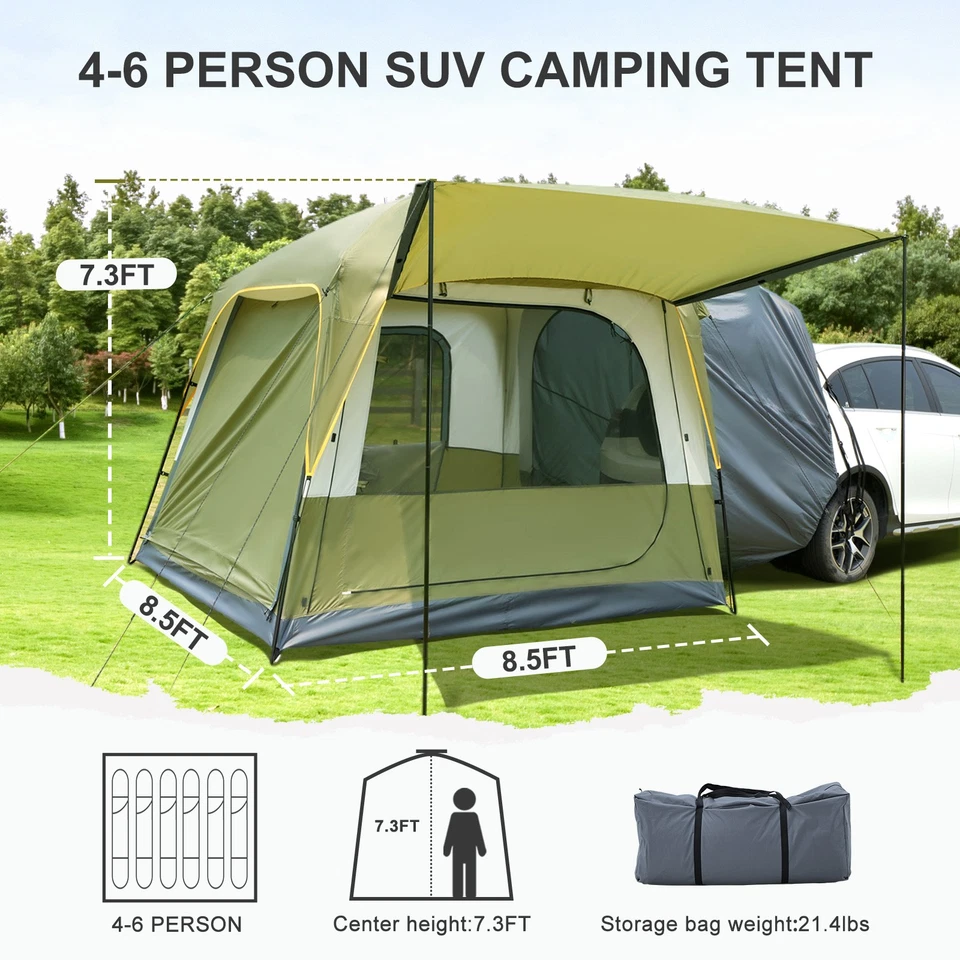Carpas Coche PU 3000mm Impermeable para Camping 4-6 Personas Puerta Trasera Tienda para Coche Foto 2 de 4