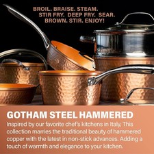 Gotham Steel Hammered Ceramic Cookware Set Nonstick, Deep Copper Pots And Pans