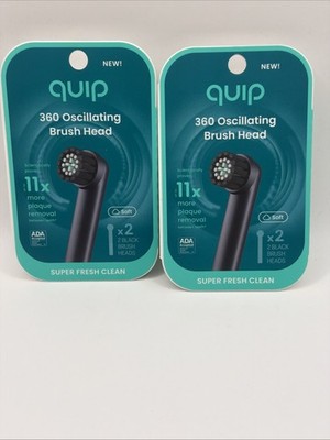 LOT (2X 2 PACK) 4 GENUINE QUIP 360 OSCILLATING TOOTHBRUSH SOFT BLACK BRUSH HEADS