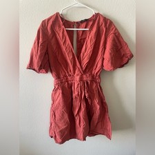 Zara red orange cinched short sleeve romper