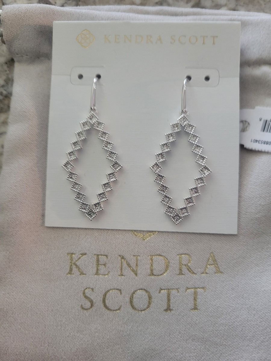Kendra Scott Kinsley Open Frame Drop Earrings Silver Crystal NWT