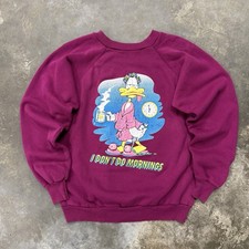 Vintage 1992 Hanes I Dont Do Mornings Duck Sweatshirt M Magenta USA Made 90s