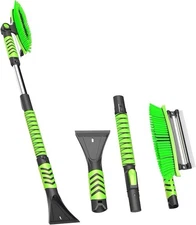 3-in-1 Snow Brush, Ice Scraper, Squeegee, 180° Head, Extendable Handle, Green