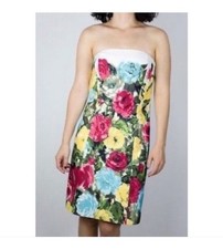 Ann Taylor Loft Strapless Dress Size 10 Bright Floral Pattern Cotton Lined