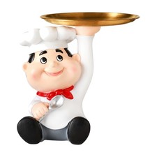 Sitzende Koch Figur mit Tablett Deko f&uuml;r K&uuml;che, Hotel