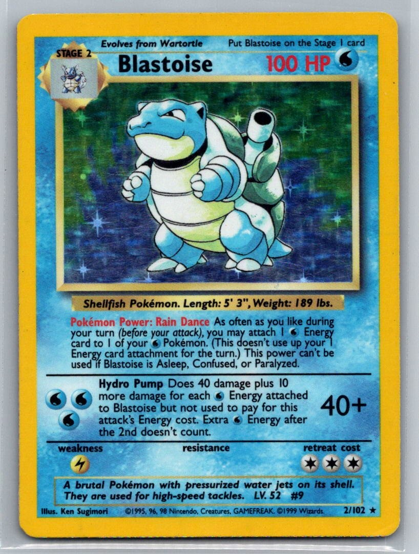 Blastoise 2/102 MP Holo Base Set Unlimited Pokemon