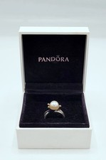 Pandora Damen Ring Bicolor 925 Sterling Silber, 14k Gold, 0,024ct Diamant, Perle