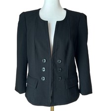 White House Black Market Black 3/4 Sleeve Blazer Suit Jacket Size 10