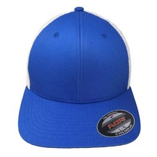 Port Authority Baseball Cap Blue White XL Fitted Mesh Flexfit Hat Structured