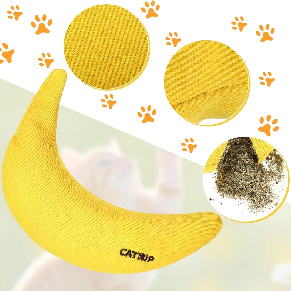 4 Pieces Catnip Toys Yellow Banana Cat Chew Catnip Toys Kitten Interactive Toy R - Image 4 of 4