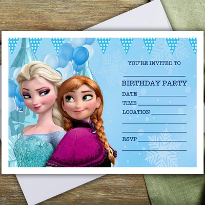 PEACHY IMPRESSIONS FROZEN PARTY INVITATIONS - 10 invites & envelopes