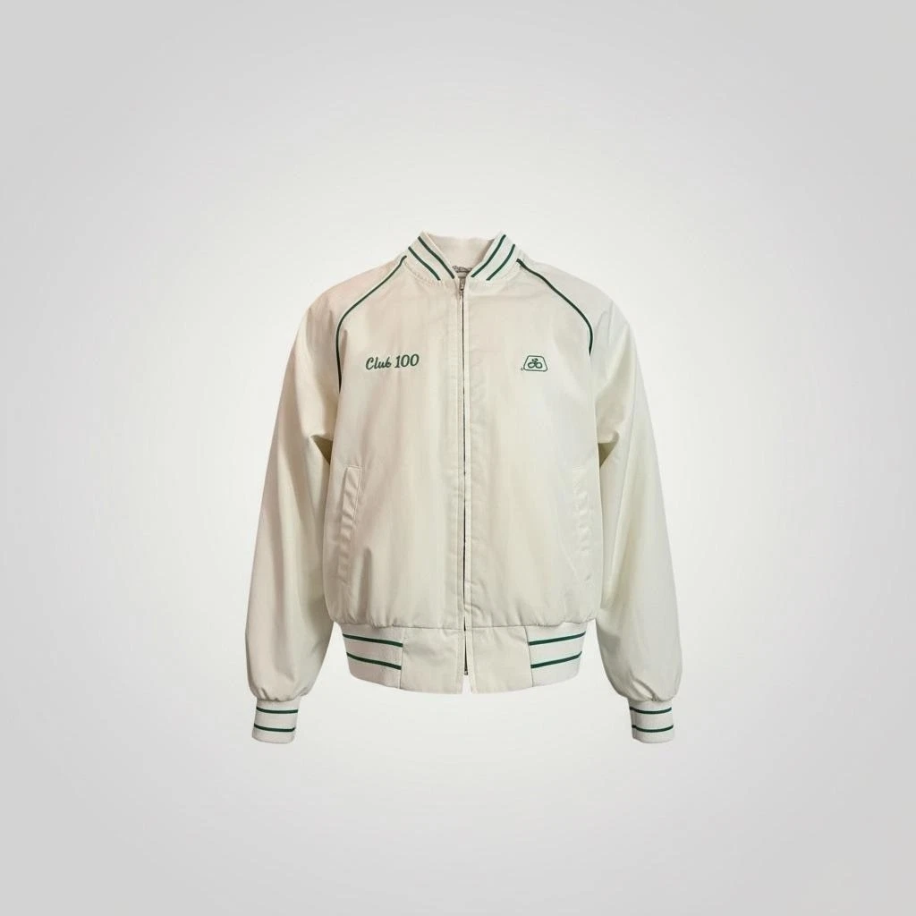 Vintage King Louie Pro Fit Bomber Jacket Mens Large Cream Green Club 100 USA