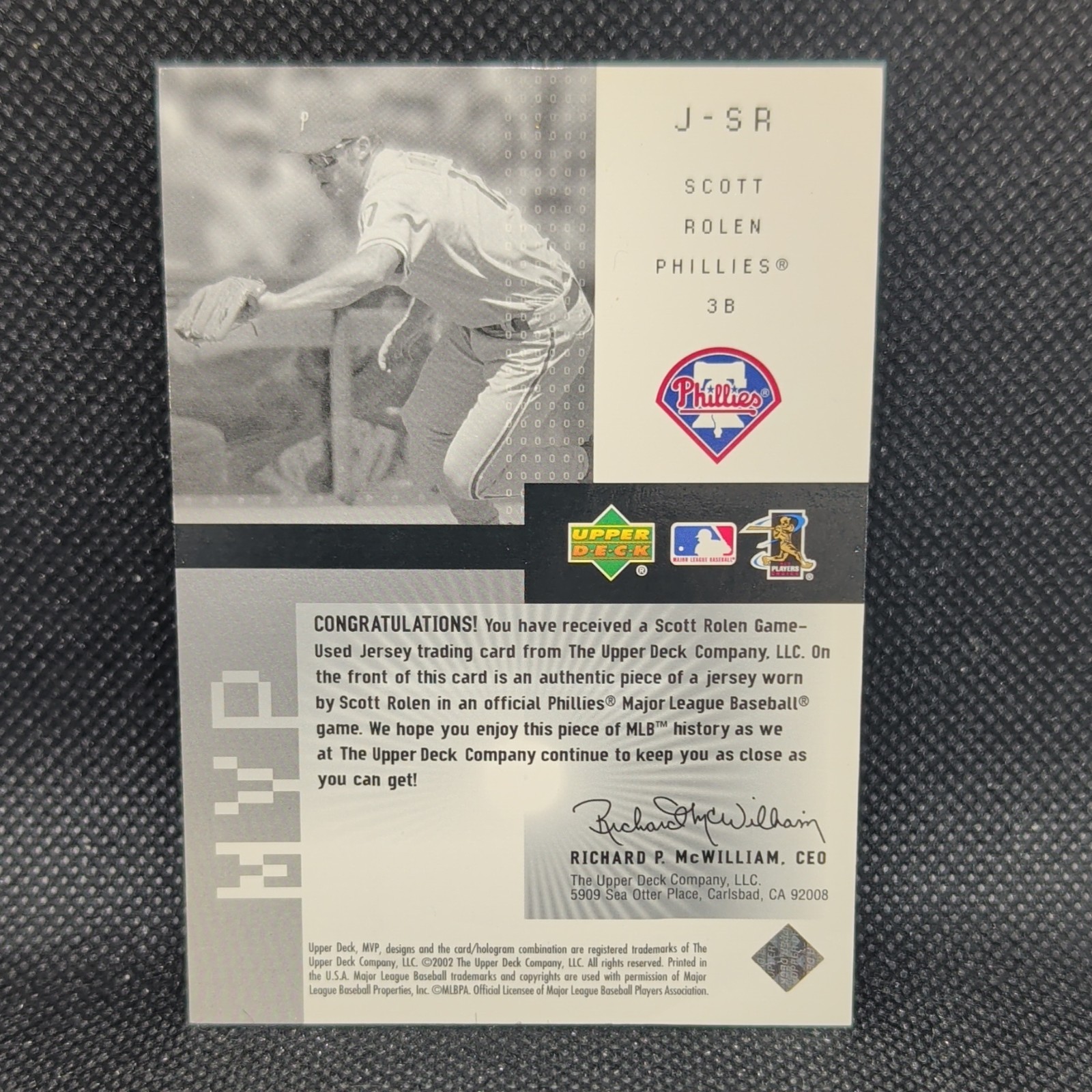 Upper Deck 2002 MVP Scott Rolen Souvenir Jerseys Game-Used #J-SR Phillies view 2
