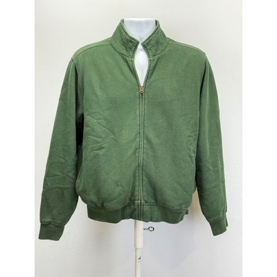 LL Bean Mens Sherpa Lined Full Zip Sweatshirt Jacket Green Mock Neck Sz S
