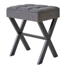 Square Makeup Stool with X-Leg Foot Rest, Linen Footrest, Ottoman Seat, Multi...