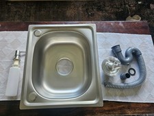 Stainless Steel Single Bowl Kitchen Sink 47x32cm with Drain Soap Dispenser - New