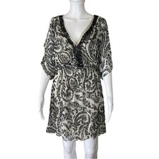 Alice & Olivia Silk "Jeannette" Grey and Black Paisley Beaded mini dress XS