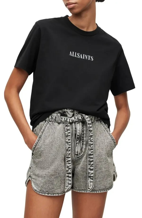 AllSaints Sereni Peace Sign Graphic T-Shirt Black Cotton Women’s Size S