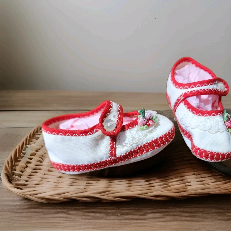 Винтажный 1960-х белый хлопок Мэри Джейн Baby туфли ботинок 6-9 месяцев ручной работы - Изображение 2 из 4