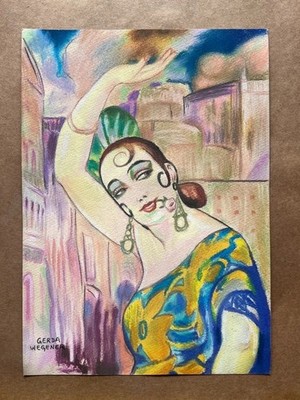 Gerda Wegener Drawing on paper (Handmade) signed and stamped mixed media.
